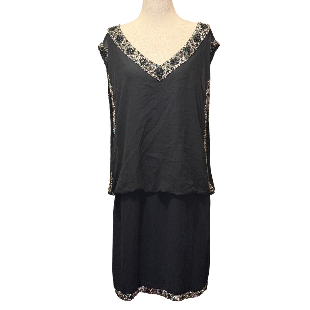 J Kara Black Midi Dress with Silver Sequin Trim